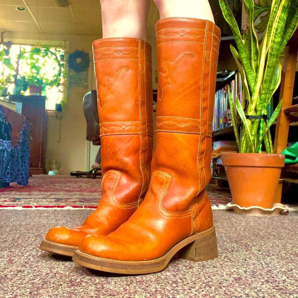 Vintage 70s Embroidered Tall Boots Identical to Frye Campus